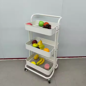 Vente chaude Nouveau Design Armoires De <span class=keywords><strong>Rangement</strong></span> De Cuisine À 3 Couches Étagère De Sol Amovible Double Paniers De Fruits En Acier pour L'approvisionnement De La Cuisine - Product Image 5