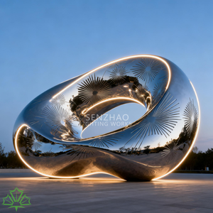 Sculpture abstraite irrégulière en acier inoxydable poli miroir argenté de grande taille pour l'extérieur Senzhao - Product Image 1