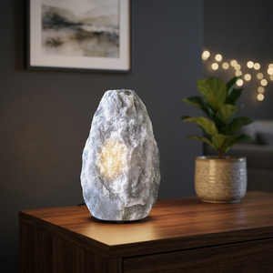 Lámpara de Sal del Himalaya Gris Natural de Primera Calidad 2026 con Interruptor Regulador de Intensidad, Lámpara de Sal Gris Tallada en Roca sobre Base de Madera, Lámpara de Mesa - Product Image 1
