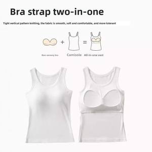 Canottiere antiesposizione da <span class=keywords><strong>donna</strong></span> in cotone a coste in viscosa canottiera antiscivolo coppe con copertura laterale del seno Top in tinta unita - Product Image 3