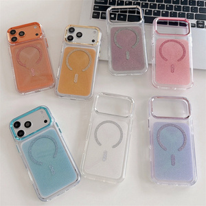 Funda Magnética Transparente con Brillantina para iPhone 17 16 15 Pro Max, Textura Brillante a Rayas, IMD, Cubierta Trasera Original - Product Image 2