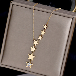 Star Pendant Necklace Gold Stainless Steel Pave Setting Five Pointed Star Chain Party Jewelry N906 - Product Image 1