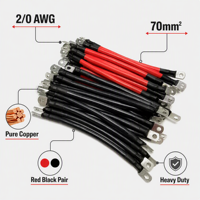 Kabel Baterai 2/0 AWG 70mm2 Tembaga Murni Merah Hitam Sepasang SC70 Lugs untuk Inverter Solar Truk Tugas Berat