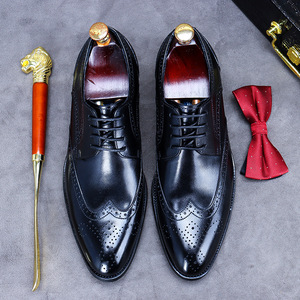 Chaussures Oxford en cuir italien haut de gamme, imperméables, avec design embossé artisanal, élégantes, à bout carré, à lacets - Product Image 5