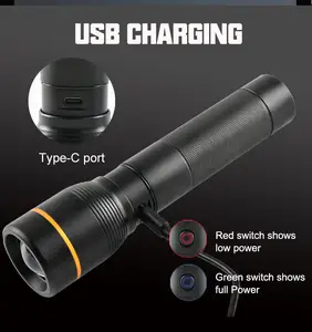 Tùy Chỉnh Dài Khoảng Cách Công Suất Cao Zoom USB Taschenlampe Torch Không Thấm Nước Siêu Sáng Xhp50 Mạnh Mẽ LED Có Thể Sạc Lại Đèn Pin