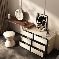 Table de maquillage moderne en bois massif de haute qualité et durable 2026, 6 tiroirs, fonctionnalités réglables, miroir éclairé, pour chambre à coucher et hôtel