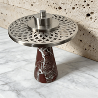 STONEKOCC Brûleur à Bakhoor sur mesure avec logo, D8x23CM, design marbre Rosso Levanto, brûleur d'encens Oud arabe, plateau en métal argenté, collection automne