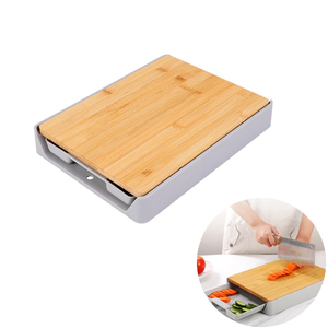 Planche à <span class=keywords><strong>découper</strong></span> <span class=keywords><strong>en</strong></span> bambou avec tiroir, plateau de préparation alimentaire multifonctionnel, planche à <span class=keywords><strong>découper</strong></span> double face pour la cuisine, la préparation des légumes et de la viande - Product Image 1