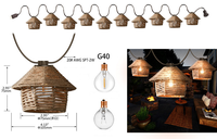 Guirlande lumineuse à cage en bambou naturel, abat-jour en rotin moderne, lampe déco en osier avec ampoule à 10 filaments, guirlande lumineuse G40