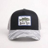 Gorra Trucker de Dos Tonos con Parche de Camuflaje de Pescado para Hombre, Malla Trasera, Cierre a Presión, Corona Alta, Gorra de Béisbol Casual para Deportes al Aire Libre