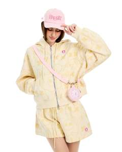 เสื้อฮู้ดซิป Summer Rabbit ทรงโอเวอร์ไซส์ ผ้าฟลีซเนื้อนุ่ม พิมพ์ลายกระต่ายทั่วตัว พร้อมดีเทลตุ๊กตากระต่ายยางติดตัว - Product Image 5