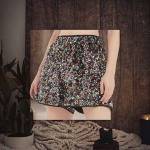 Shorts pour femmes sur mesure, taille haute, décontractés, coupe ample, bermuda, paillettes, sequins, fermeture élastique à la taille, respirant, écologique - Product Image 2