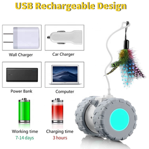 Jouets interactifs pour chats d'intérieur, jouets automatiques pour chatons, électroniques avec souris et 3 plumes pour que les chats jouent seuls - Product Image 4