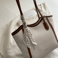 Sac fourre-tout en cuir PU avec décoration écharpe mignonne, sac à main de shopping avec bordure contrastante pour femmes, idéal pour le bureau, le travail quotidien et les cadeaux.