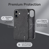 Étui de luxe en Alcantara compatible iPhone 17/16/15/14/13/12 avec support magnétique haut de gamme pour voiture de sport