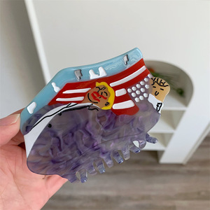 Pinza de pelo de acetato personalizada liberalismo de estilo americano, accesorios para el cabello empalmados de 9,8 cm para mujeres - Product Image 6