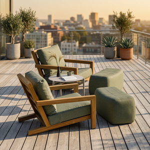 Ensemble de salon de jardin en bois avec chaises rembourrées et table ottoman pour balcon - Product Image 2