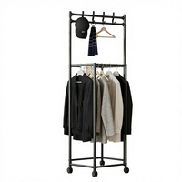 Porte-vêtements mobile avec double tringle de suspension, support à vêtements en acier pour chambre à coucher, sur roulettes
