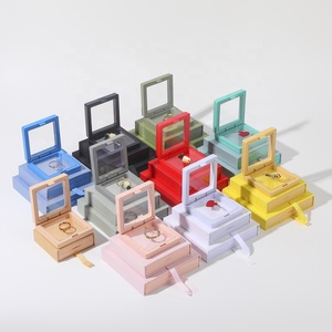 Wholesale 3D Floating Frame Display Transparent PE Film Suspension Necklace Bracelet Gift Black Jewelry Packaging Sliding Box