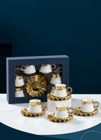 Ensemble de tasses à expresso réutilisables en céramique plaquée or, design arabe, 6 pièces, 90 ml, tasse à café avec soucoupe