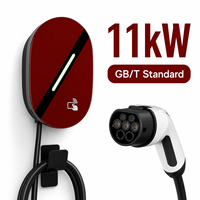 Chargeur EV GB/T de qualité supérieure 11 kW, 16 A, 3 phases, norme chinoise, borne de recharge murale avec écran LCD, NFC, WiFi, BT, recharge domestique EVSE 11 kW