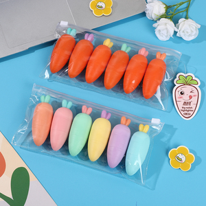 Ensemble de 6 surligneurs mignons en forme de carotte, stylos fluorescents <span class=keywords><strong>pastel</strong></span> pour enfants, étudiants, fournitures de bureau, fournitures scolaires, journalisation, cadeaux - Product Image 1