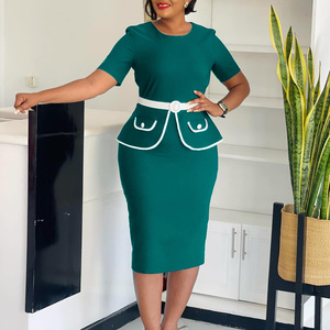 Robe de travail formelle élégante pour femmes, tendance estivale, ceinture, manches courtes extensibles, dîner, <span class=keywords><strong>carrière</strong></span> africaine, mode féminine, église - Product Image 4