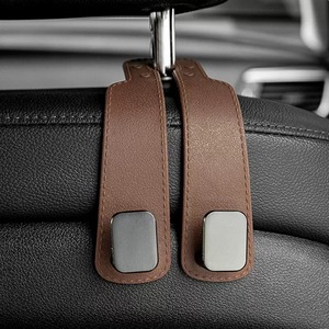 Leather <b>Car</b> Headrest <b>Hook</b> Set Magnetic Seat Back Retainer Tumbled Finish Interior Accessory for SUV Pickup - Product Image 4