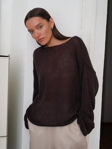 Glória Cross-Border Oco-Out Malhas 2025 Primavera/Verão Novas Mulheres Sheer Fino Grande Em Torno Do Pescoço Bell-Sleeve Kn - Product Image 5