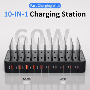 60W <strong>Charging</strong> <strong>Station</strong> for Multiple Devices, 10-Port <strong>USB</strong> Fast <strong>Charging</strong> <strong>Station</strong> with Adjustable Dividers - Product Image 2