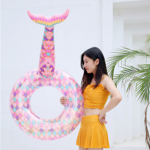 Thickened <b>Sequined</b> Mermaid Swimming Ring 90cm Adult Inflatable Fish Tail Float Pool Toy - Product Image 1