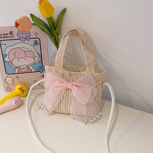 ストローバッグ、2024年夏韓国版ファッションバスケットガールキッドビーチストローハンドバッグ - Product Image 2