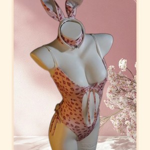 Golden Shuttle Weaving Fun <b>Bunny</b> Bodysuit Pink Leopard Print Women's <b>Costume</b> Fancy Dress Role Play Outfit - Product Image 3