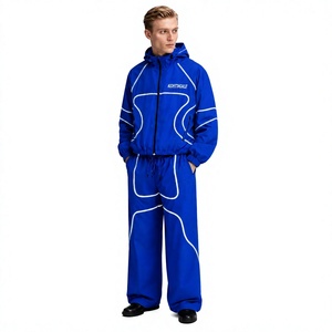 OEM 100% <b>Nylon</b> Hooded Windbreaker 2 Piece Color Block Jacket <b>Jogger</b> Set Waterproof Streetwear Men Tracksuit Wholesale - Product Image 1