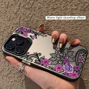 <span class=keywords><strong>Coque</strong></span> de téléphone OEM d'usine pour femmes, motif floral en dentelle, pour <span class=keywords><strong>iPhone</strong></span> 17 16 15 14 13 <span class=keywords><strong>12</strong></span> 11 Pro, noir, violet, mat, laser, métallique, Funda - Product Image 5