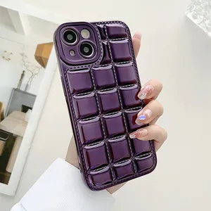 2023 3D Plating Colours Chocolate Block Pattern Case For iPhone 14 13 12 11 Pro Max 14 Plus Shockproof Phone Back Cover