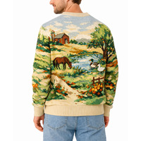 Pull personnalisé avec logo OEM pour homme, motif jacquard, tricot d'hiver, pull décontracté en coton, col rond personnalisé