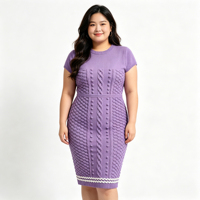 Robe moulante en maille torsadée pour femme, col rond, coupe ajustée, grande taille, mini-robe texturée – Prix usine
