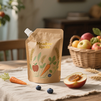 Pochette de support liquide biodégradable avec bec 250Ml 500Ml Pochette d'assaisonnements de ketchup de qualité alimentaire en papier kraft avec estampage à l'or