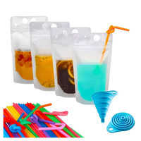 Ventes en gros de sachets de jus de fruits en plastique jetables de haute qualité, transparents, avec paille et fermeture à glissière