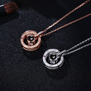 2020 Nuevo S925 Plata de ley 100 Idiomas Te amo Collar de proyección de explosión Mujer Colgante Joyas Cadena de clavícula - Product Image 4