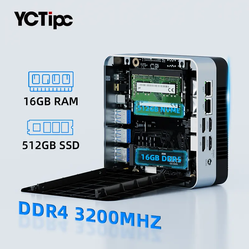 YCTipc ZN13 معالج انتل رابتور ليك i5-1335U DDR5 M.2 2280 NVME ثنائي 2.5G منفذ شبكة محلية 2HD-MI 2DP نوع c حاسوب صغير NUC