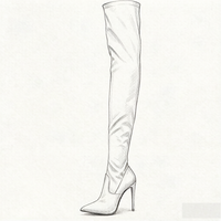 Bottes hautes à talons pour femmes grandes tailles, style legging, en cuir noir et blanc, à bout pointu, extensibles, effet chaussette, pour l'hiver