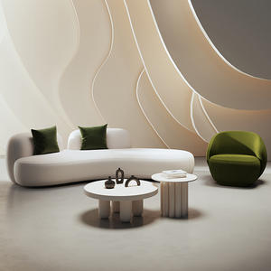 Sofá Curvo 403 de Lana de Cordero Crema, Esponja de Alta Densidad, Sofá de Oficina Cómodo con Patrón Abstracto - Product Image 2