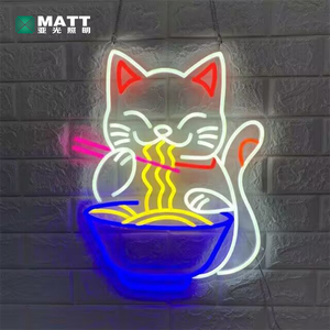 MATT 2024 Fabricación de la fábrica envío de la gota Fortune Cat Ramen <span class=keywords><strong>restaurante</strong></span> de neón con decoraciones de pared letrero de neón LED de interior personalizado - Product Image 1