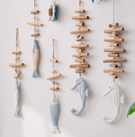 Décorations Murales Créatives en Bois Sculpté de Poissons, Style Méditerranéen, en Bois Massif, pour la Maison