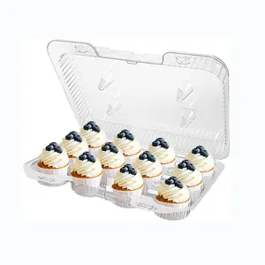 Transparent Wholesale PET Plastic Cupcake Containers Clear Packaging For 12 Pack Cupcake Plastic Container For Bakery