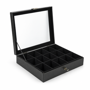 Caja de Exhibición para Relojes de Cuero PU con Logotipo Personalizado, 15 Compartimentos, Tapa de Vidrio y 15 Almohadillas, Regalo Corporativo, Fabricante OEM de Vietnam - Product Image 3