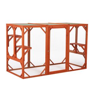 DB Patrón sólido Naranja Casa de gato de madera Jaula para gatos al aire libre Perchas de asfalto impermeables Materiales de vidrio Caja empaquetada Bandeja de plástico - Product Image 4