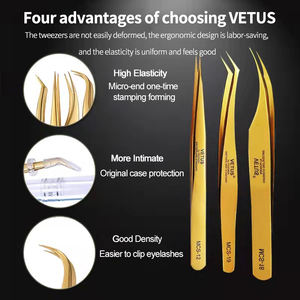 VETUS MCS Pinzas de Pestañas Doradas, Pinzas de Precisión, Extensión de Pestañas, Nano Agarre, 12, 15, 18, 19 - Product Image 2